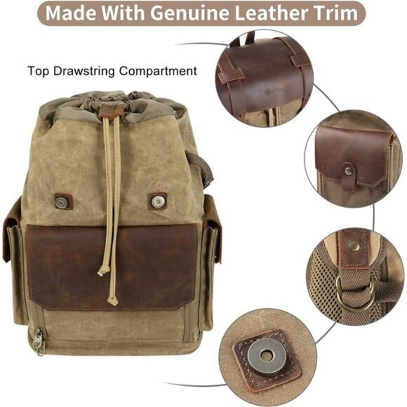 Camera Backpack, DSLR/SLR/Mirrorless Photography Camera Bag Waterproof Leather - Picture 4 of 8